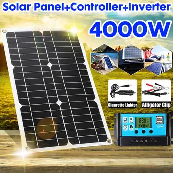 110V/220V Solárny Systém, 20W Solárny Panel, Batéria, Nabíjačka 4000W Solárny Invertor Kompletná sada Solárneho Regulátora 30A/40A/50A/60A