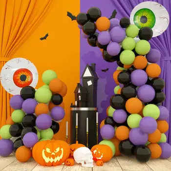 125 Kusov Halloween Party Čierna Oranžová, Fialová Lebky Oko Ghost Hliníkové Formy Balón Garland Arch Set s pavučina Dekorácie