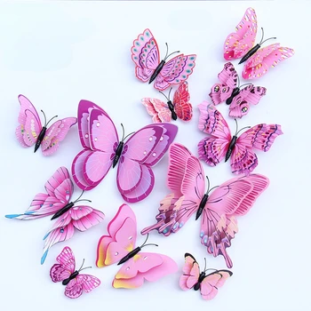 12pcs 3D Dvojvrstvové Motýle Magnet Samolepky Samolepky na Stenu Obývacia Izba Dekor Svadobné Deti Miestnosti Dekorácie DIY Wall Art