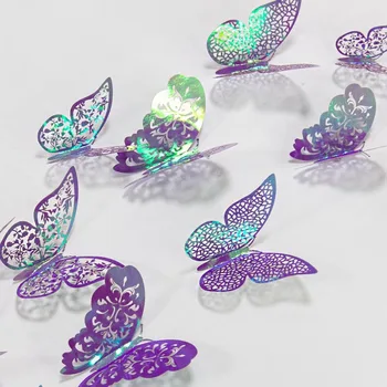 12Pcs 3D Fialové Modré Motýle Samolepky na Stenu Duté Motýľ pre Deti Izby Domov Stenu Chladnička Dekor DIY Art Nástenné Izba Dekor
