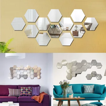 12Pcs 3D Zrkadlo Geometrické Hexagon, Akryl na Stenu-Nálepky na Stenu Dekor Nálepky Akryl Zrkadlo Izba Samolepky pre Rámy Dekorácie