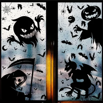 2 ks Halloween Nálepky na Okno Dekorácie smrtka Čarodejnice Ghost Stenu, Nálepky Halloween Dekor Tekvica Odtlačkový Strana Dodávky