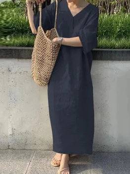 2023 Jar Nové Žien Bežné Pevné V-Neck Street Oblečenie Voľné Šaty kórejský Módne, Elegantné Nadrozmerné Oblečenie Vintage Šaty
