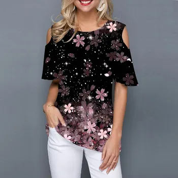 2023 Lete off-the-ramenný oblečenie Sexy pulóver žien top 3D fashion kvetinový-krátke rukávy T-shirt bežné streetwear