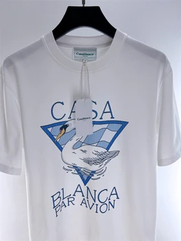 23SS Vysoká Kvalita 1:1 Casablanca T Shirt Muži Ženy Swan Tlač Krátky Rukáv Tees Zvláštnejšie Veci