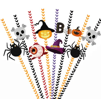 24pcs Halloween Lebky Tekvica Papier Slamky Šťastný Halloween Party Domov Bar Dekorácie Prop Deti Koktail Slamka Dodávky