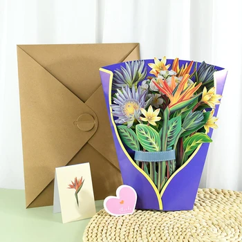 3D Pop-up Kytice Deň Matiek Karty, Papierové Darčeky Kvetinový Kytice Pohľadnice Valentína, Výročie Svadby Ručné Karty