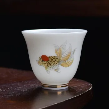 5 Ks/Set Biela Jade Rybka Vzor Kungfu Čajových Šálok Porcelánové Misy Čaju Čaj Nastaviť Kuchyňa Teaware Pitnej Doplnky 50ml