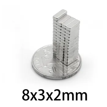50PCS 8x3x2 Malý Blok Magnety N35 8*3*2Neodymium Magnet 8*3*2 mm Trvalého magnetu NdFeB Silné Silné