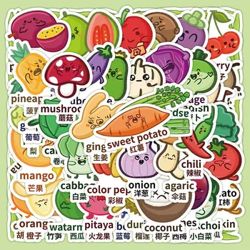 60 cartoon anglická zelenina a ovocie nálepky iny detí kognitívne hračky dekoratívne samolepky zábavné samolepky