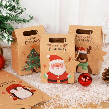 6pcs/veľa Vianočný Dom Štýl Darčeka Kraft Papier Candy Taška Papierová Taška Candy Cookies Boxy Strana navrhne Vianočné Prospech Box