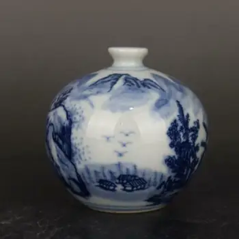 7.1 Cm Starožitné Čínsky Jingdezhen Modré a Biele Porcelánové Krajinného Dizajnu Váza