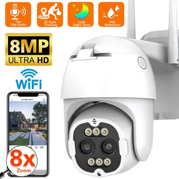 8MP Duálny Objektív WiFi Kamera 4K Vonkajšie PTZ IP Cam Zabezpečenia Ochrany CCTV kamerový Auto Tracking 8X Zoom ICsee XMeye