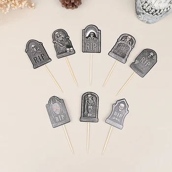 8Pcs Halloween Potravín Vyberá Ghost Horor Cupcake Mulčovače, Slávnostné Dekorácie, Náhrobný Cintorín Tortu Vložte Kartu