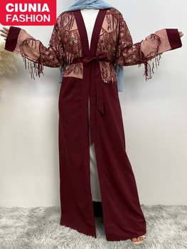 Abayas Pre Ženy Moslimských Dlhé Šaty Kimono Islam Skromné Župan Flitrami Rukávy Marocký Kaftane Žena Dubaj Hidžáb Oblečenie Jilbab
