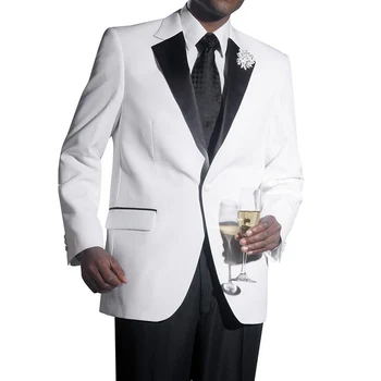 Biela Formálne Svadby Smoking pre Ženícha 2 kus Muži Obleky s Čierne Nohavice s Drážkou Klope Vlastné Muž Módne Nastaviť Groomsmen Bunda