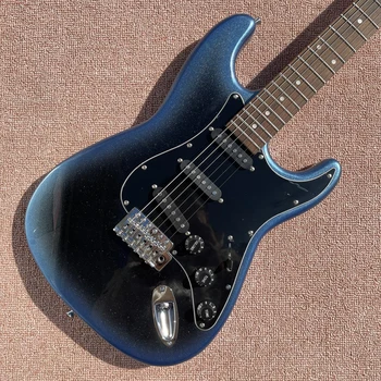 Black ST Elektrická Gitara, Rosewood Hmatníkom, Modrý Strieborný Prsteň Okraj, Chrome Hardvér, Doprava Zdarma