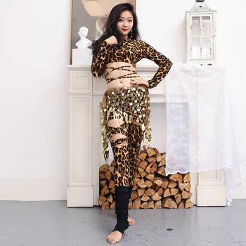 Brušný Tanec Top Nohavice Nastaviť Luxusné Leopard Tlač Moderného Tanca Vyhovovali Výkon Carnaval Kostým Sexy Žena Bellydance Oblečenie