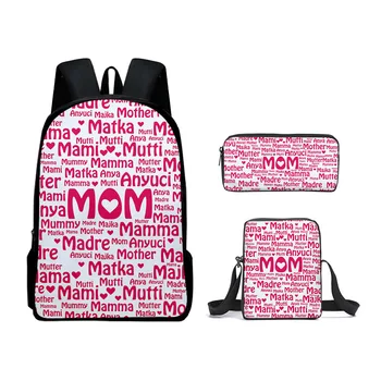 Cartoon Novinka Milujúci Deň matiek 3ks/Set Batoh 3D Tlač Škole Študent Bookbag Notebook Daypack Taška cez Rameno peračník