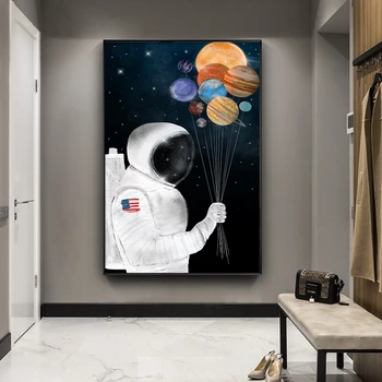 Deti Izba Stenu Decor Legrační Karikatúra Astronaut Plagáty a Tlač na Plátno na Stenu Umenie Fotografie Bez Rámu