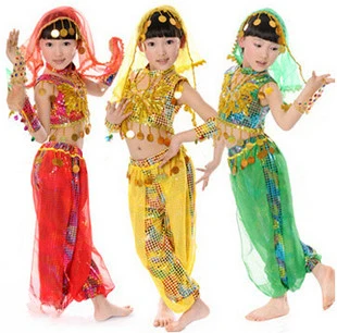 Detský Festival Indickej Tanečných Kostýmov, Etnické Výkon Nosenie Dievčatá Brucho Oblečenie Čínsky Klasický sin-ťiangu Tanečné Šaty