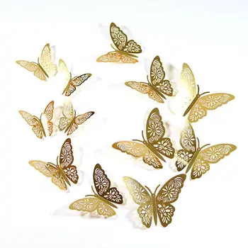 DIY Zlato, Striebro Strana navrhne Domáce Dekorácie Duté Mariposas Obtlačky 3D Butterfly Nálepky Textúra Kovu Wall Art