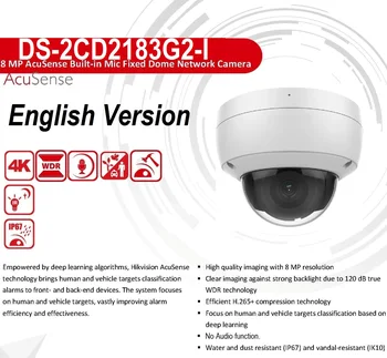 DS-2CD2183G2-I Zámorských anglickú Verziu 8 MP AcuSense Vandal Pevné Dome Sieťová Kamera Žiadny Zvuk Podpora PoE IČ ONVIF Rozšíriteľné