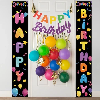 Farebné Balóny Happy Birthday Pozadí Handričkou Dvere Záves 1. Narodeniny, Party Dekorácie Deti Dieťa Jeden Rok, Foto Pozadie
