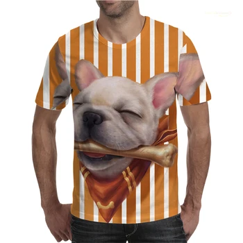 Francúzsky Buldog 3D vytlačené pánske T-shirt, okrúhlym výstrihom, krátky rukáv tričko, street oblečenie s zaujímavé zvieracie vzory