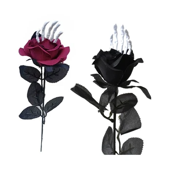 Halloween Umelý Kvet Ruže s Rukou Kosti Hodváb Ruže Kvet Kytice pre Halloween Party Strašidelný Dom Dekorácie