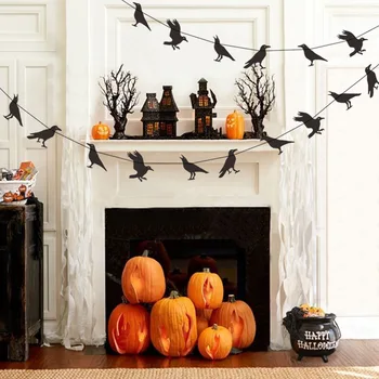 Halloween Čierny Realistický Vrana Raven Bannery Halloween Závesné Papierové Vlajky Garland Pre Domov, Záhradu Dvore Strašidelný Dom Dekorácie