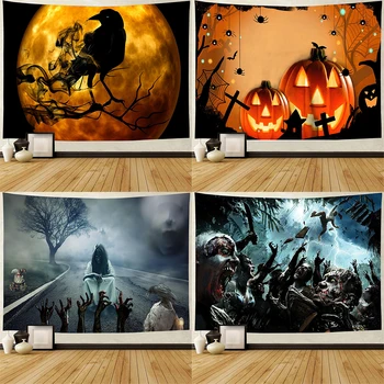 Home Decor Halloween Jack Lantern Stene Visí Boho Zlý Magic Castle Strašidelné Strašidelné Diabol Tlače Typu Gobelín