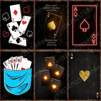 Hrať Karty Kovov Cín Značky Vintage Plagáty Šach-Poker Miestnosti Zábavný Klub Garáž Wall Art Dekorácie, Bytové Doplnky Tabule