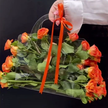Jasné, Kytice Obalov Prenosné Tašky s Rukoväť Vysoká Transparentnosť Minimalistický Kvet Balenie Vrecia pre Svadobný Deň svätého Valentína
