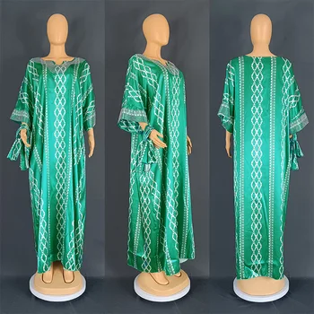Jeseň Elegantné 2023 Krátke Rukáv V krku Oranžová Zelená Dlhé Šaty Moslimských Módne Abaya Afriky Oblečenie Afriky Šaty pre Ženy