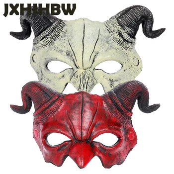 JXHJHBW Kozí Roh Maska Halloween Cosplay Maska Vzkriesenie, Karneval, Kostým, Rekvizity Horn Démon Satan Maska Polovicu Tváre Zvierat Masky