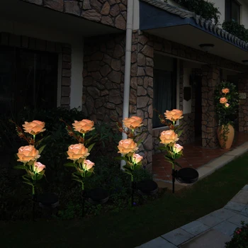 Kvety LED Solárne Simulácia Ruže Kvet Solárne LED osvetlenie Záhrady Dvore Trávnik Noc Lampa Krajiny Záhrada Domáce Dekorácie, Kvety