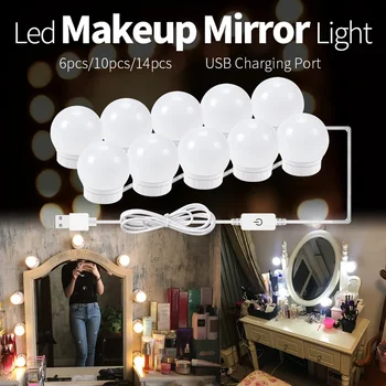 LED make-up Zrkadlo Žiarovky Zrkadlo Vyplniť Svetla Toaletný Stolík Otočný Závit Zber Dotyk Tri Farebná Teplota