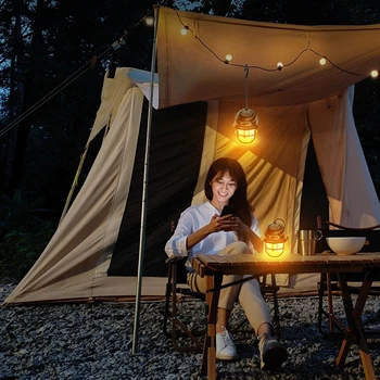 LED Teplé Svetlo 200LM Vintage Prenosné Camping Svetla Typ-C, USB Nabíjateľné Denne Vodotesný pre Turistiku, Rybolov Núdzové