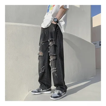 Letné muži móda otvor džínsové nohavice roztrhané rovno dizajn džínsy pre mužov ulici vysokej hip hop rifle bežné ovládač