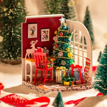 Mini DIY Drevený Nábytok Vianočný Strom Vianočný Darček Stôl Dekoratívne Sada Mini Bábika Dom, bytové Doplnky Ručné DecorModel
