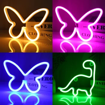 Neónové Svetlo Strana LED Motýľ Dinosaura Farebné Ružové Led Nočné Svetlo pre Spálne Strany Svadobné Dekorácie Vianočné Neon Žiarovka