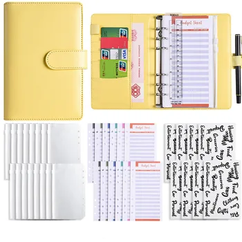 Notebook A6 PU Kožené Ukladanie Bill Organizátor Macaron Farba Notebook Peňažné Obálky Rozpočtu Binder Plánovač Peniaze Karty Notebooky