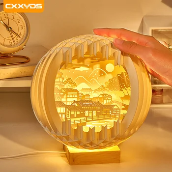 Nové 3D Svetlo A Tieň Papier Rezbárstvo Lampy Stolové Dekorácie, Lampy Darček k Narodeninám Ozdoby Spálne Dekorácie Nočná Lampa Noc