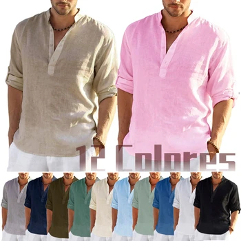 Nové pánske Prádlo s Dlhým Rukávom T-Shirt Farbou Voľné Bežné Tričko s Dlhým Rukávom Bavlna Plátenná Košeľa