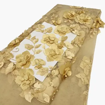 NOVÉ zlaté 3D Korálky Čipky Textílie 2023 Vysoko Kvalitné Pletivo Výšivky Nášivka 3D Kvet Tylu Nigérijský Čipky Tkaniny Pre Svadobné YYZ34