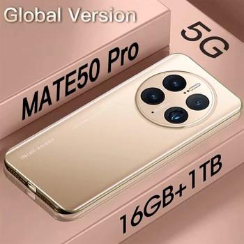 Odomknutý Smartphone Mate50 pro 5G 7.3 Palcový 16GB+1 TB Mobilný Telefón Odtlačkov prstov na Tvár HD Kamera Android 13 Smart Mobil