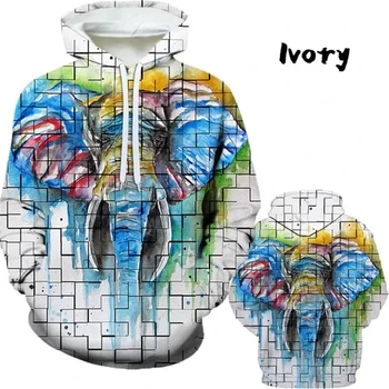 Osobné Módne 2023 Zvierat olejomaľba Slon 3D Vytlačené Mužov Jeseň Bežné Hoodie Harajuku Graffiti Mikina Unisex