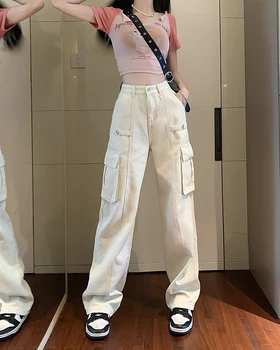 Pevné Nákladu Džínsy Džínsové Nohavice s Bočné Vrecko Ženy nohavice kórejský štýl oblečenia 2023 harajuku streetwear y2k lete vysoký pás