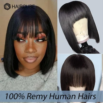 Prírodné Čierne Bob Remy Ľudské Vlasy na Čierne Ženy Rovné Krátke Parochne s Plnou Rany Afro Stroj Vyrobený Glueless Ľudské Vlasy Parochňa
